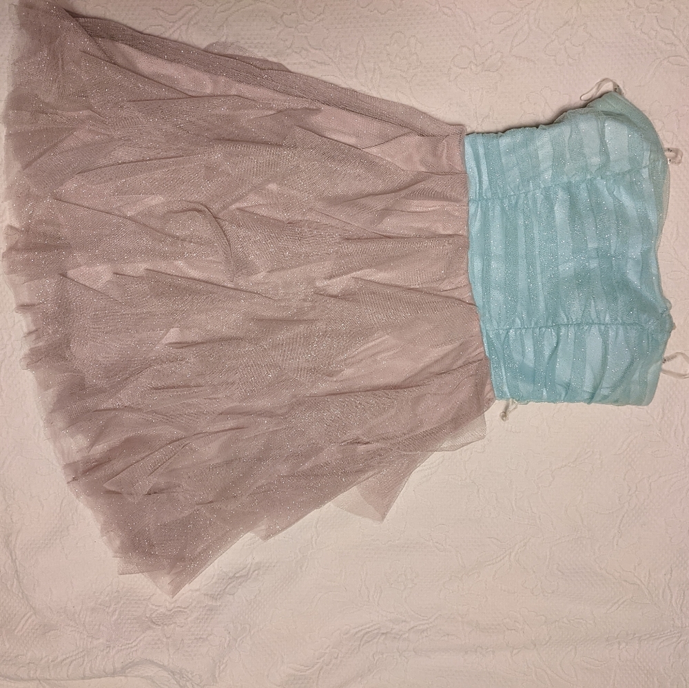 Short strapless aqua beige/gray dress